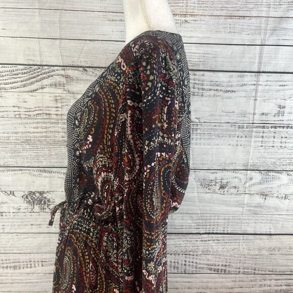 Knox Rose Dress sz Medium Navy Blue Gold Red Paisley Boho Modest Peasant Prairie - Picture 10 of 16